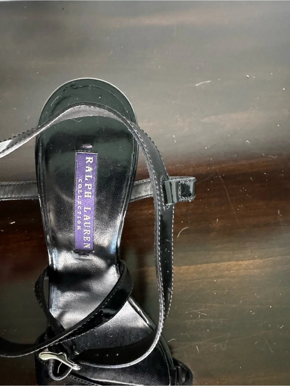Ralph Lauren Collection PURPLE LABEL Black Patent Leather Platform Sandals 7.5B